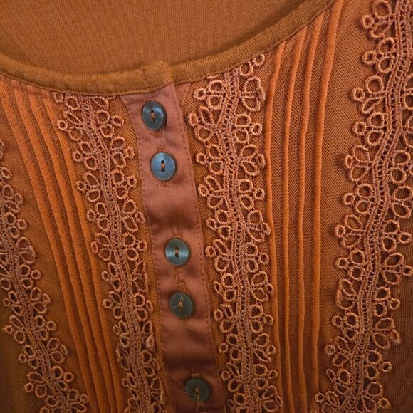 Free People Orange/Rust Crochet Button-Front Tunic Rayon Babydoll Dress Size S - Picture 4 of 6
